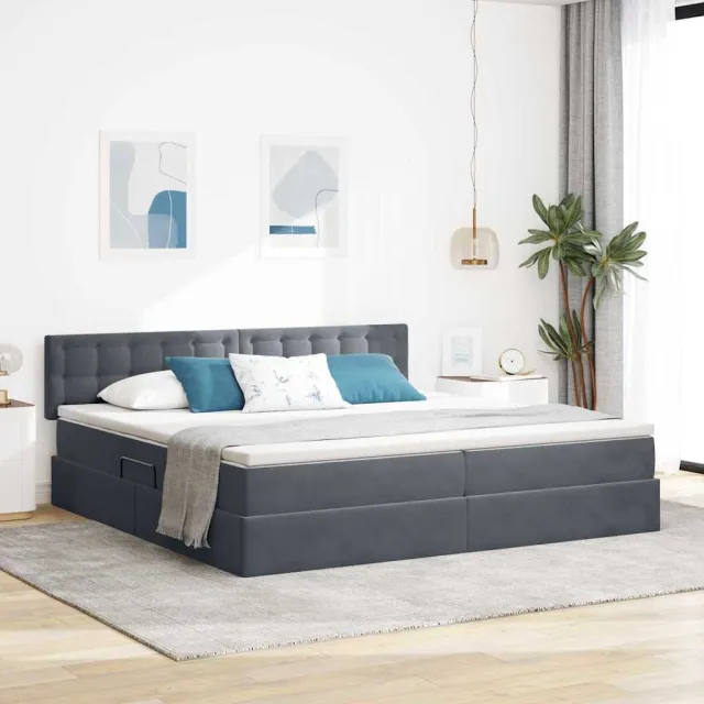 vidaXL Opslag bed met hoofdeinde Donkergrijs 200 x 200 cm Fluweel