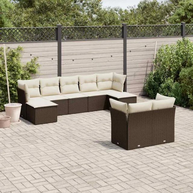 vidaXL 9-delige Loungeset met kussens poly rattan bruin, foto 2