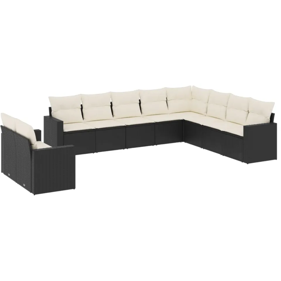 vidaXL 10-delige Loungeset met kussens poly rattan zwart