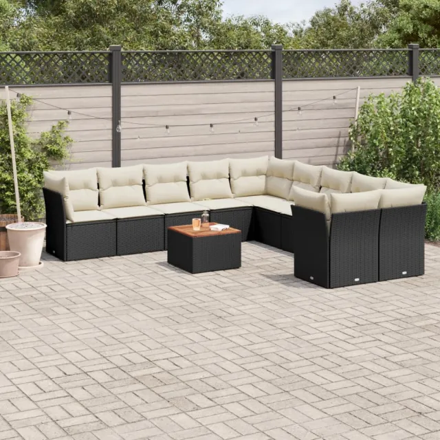 vidaXL 11-delige Loungeset met kussens poly rattan zwart, foto 2