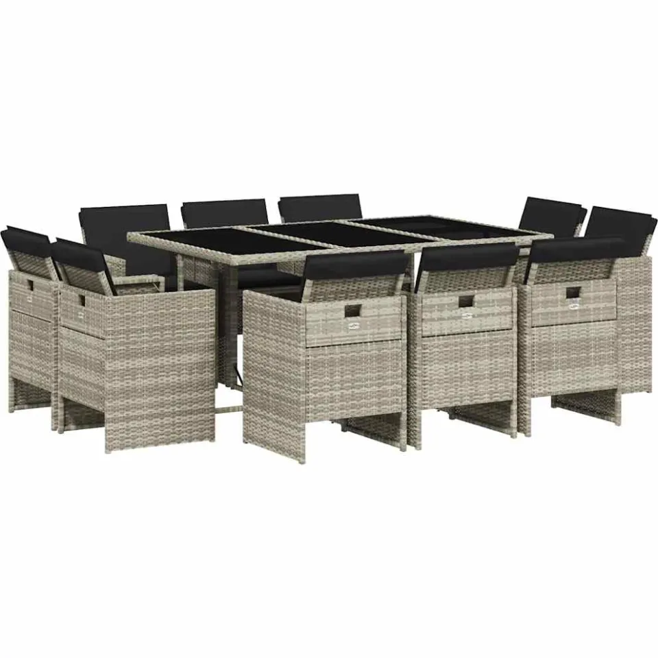 vidaXL 11-delige Tuinset met kussens poly rattan lichtgrijs grijs, foto 4