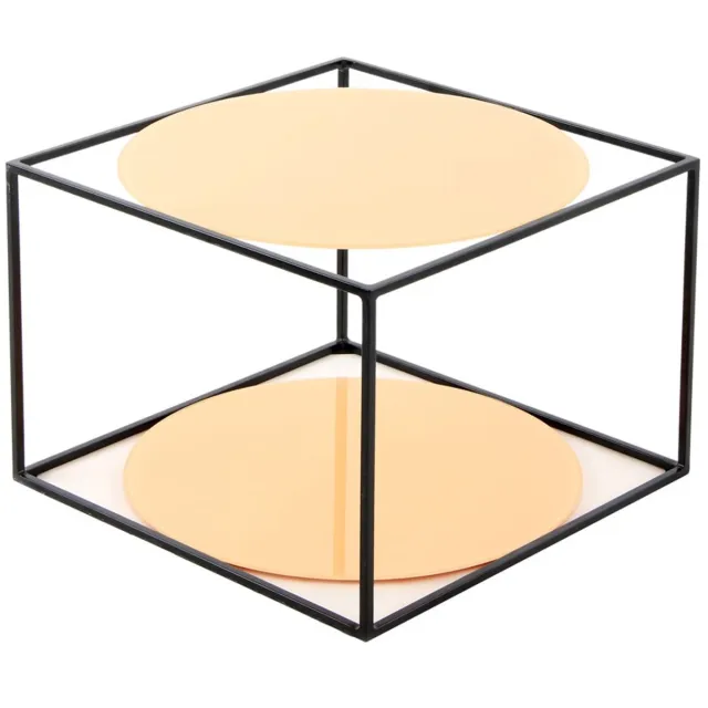 Padiro vierkante bijzettafel - 50 x 50 x 36 cm - Oranje / Zwart - Modern Art deco Glamour - IJzer, Glas - met legplank - met opbergruimte