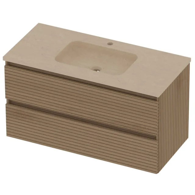 Basic-Line Rocky 46 Badmeubelset Hardsteen 1 Kraangat 100x46x54 cm Lamello Oak Sand Stone Beige
