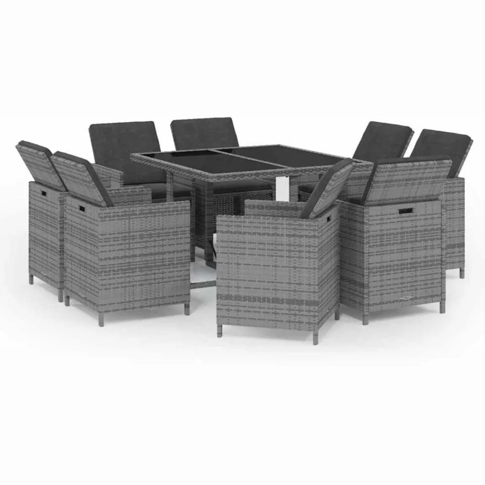 vidaXL 9-delige Tuinset met kussens poly rattan grijs, foto 3