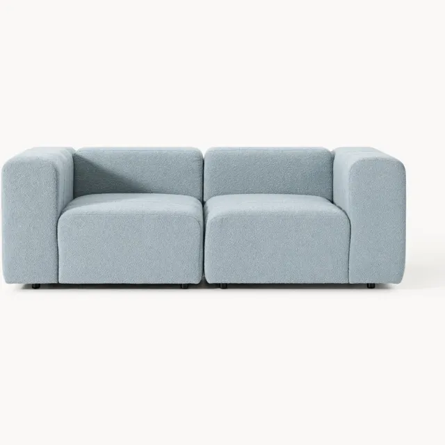 Westwing Collection Modulaire bouclé bank Lena (3-zits) Lichtblauw