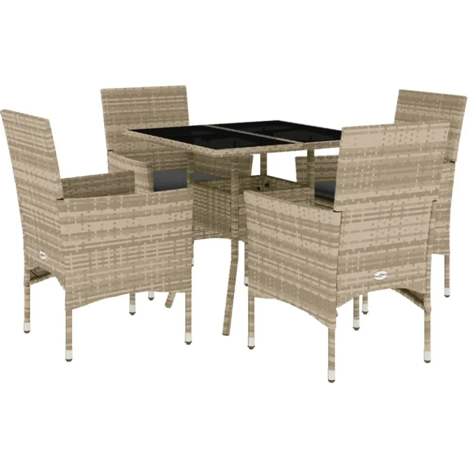 vidaXL 5-delige Tuinset met kussens poly rattan en glas lichtgrijs grijs, foto 3