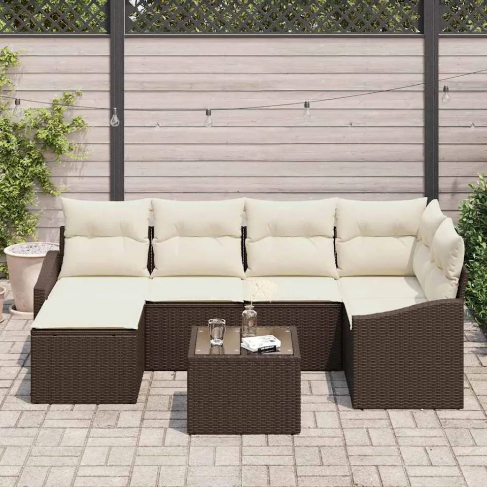 vidaXL Tuin Eetset 7 st Bruin en Crème, foto 3