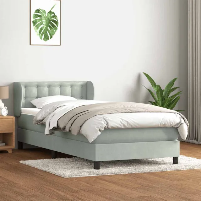 vidaXL Boxspring met matras fluweel lichtgrijs 80x210 cm grijs