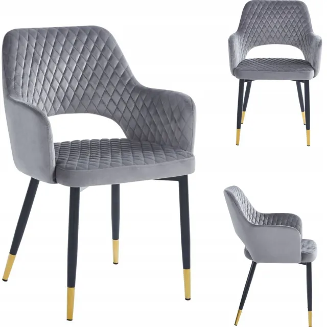 Furnitex K3-FX (G) Riviera 91 - Eetkamerstoel - Grijs fluweel - Gecapitonneerde zitting - Zwart-gouden poten Grijs;Zwart;Goud