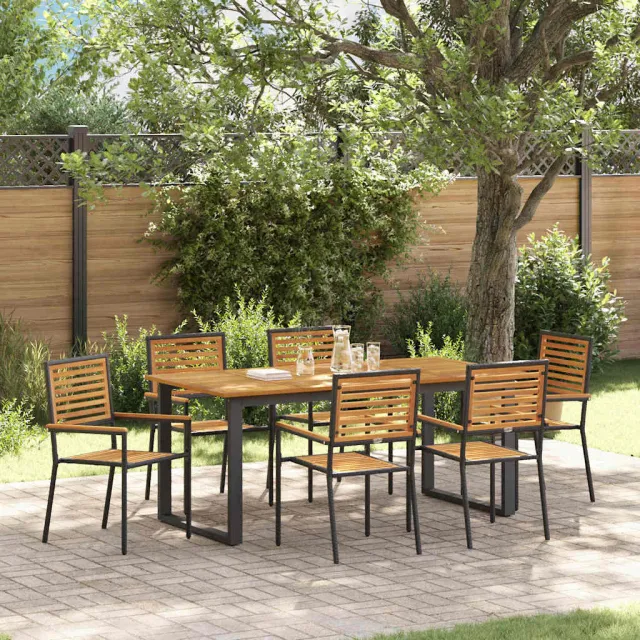 vidaXL Tuin eettafelset 7 st Zwart Massief Acaciahout