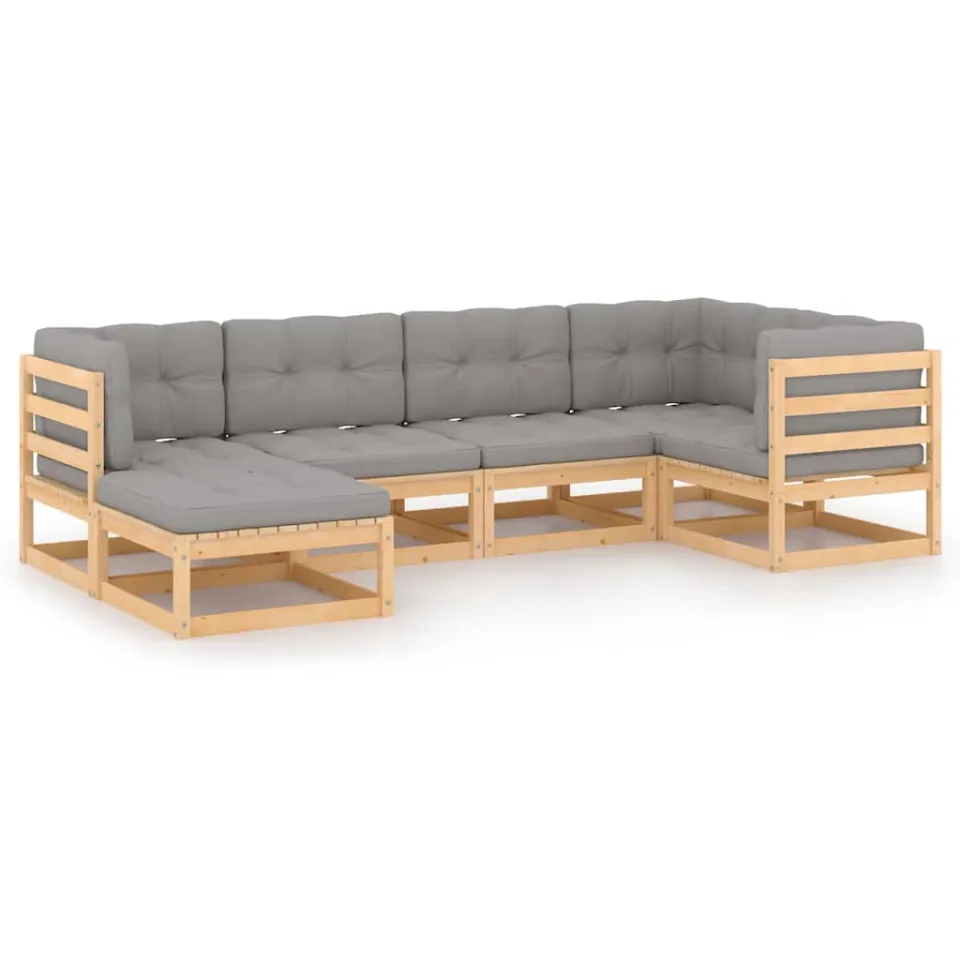 vidaXL 6-delige Loungeset met kussens massief grenenhout grijs, foto 3