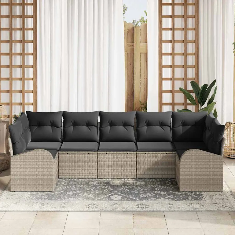 vidaXL Tuin Sofa Set 7 st 7-zits Lichtgrijs poly rattan, foto 3