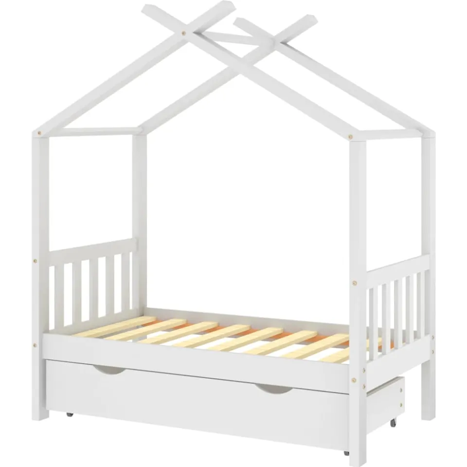 vidaXL Kinderbedframe met lade massief grenenhout 70x140 cm wit