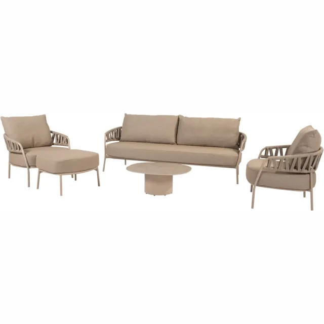 4 Seasons Outdoor Sofie Calma stoel bank loungeset 5 delig keramiek latte Taste 4SO Zand / Latte / Linen
