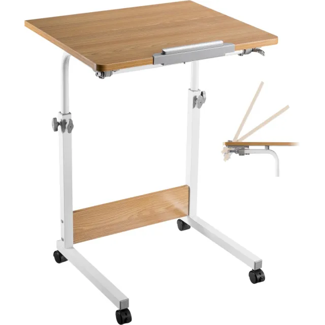 VDD Laptoptafel verrijdbaar bureau - lessenaar - hoogte verstelbaar 68 - 96 cm Wit - bruin