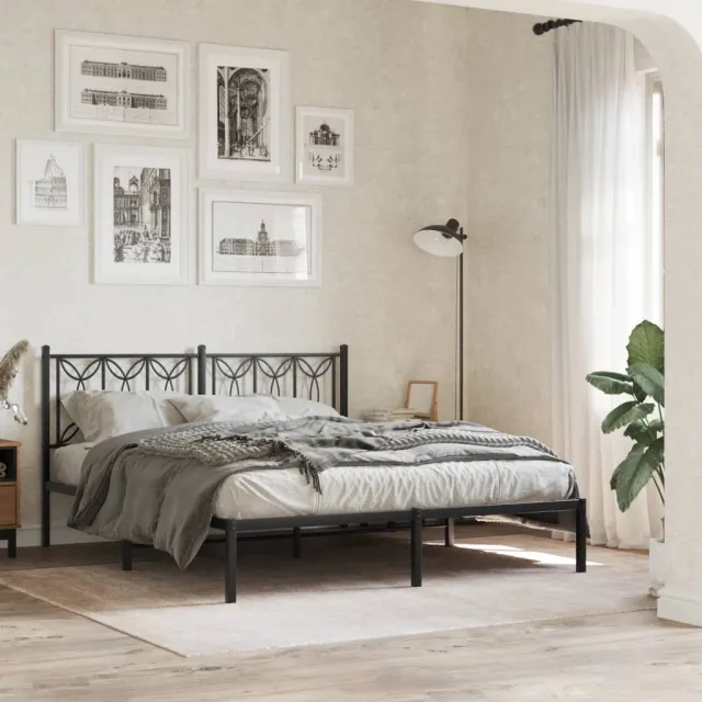 vidaXL Bedframe met hoofdbord metaal zwart 150x200 cm