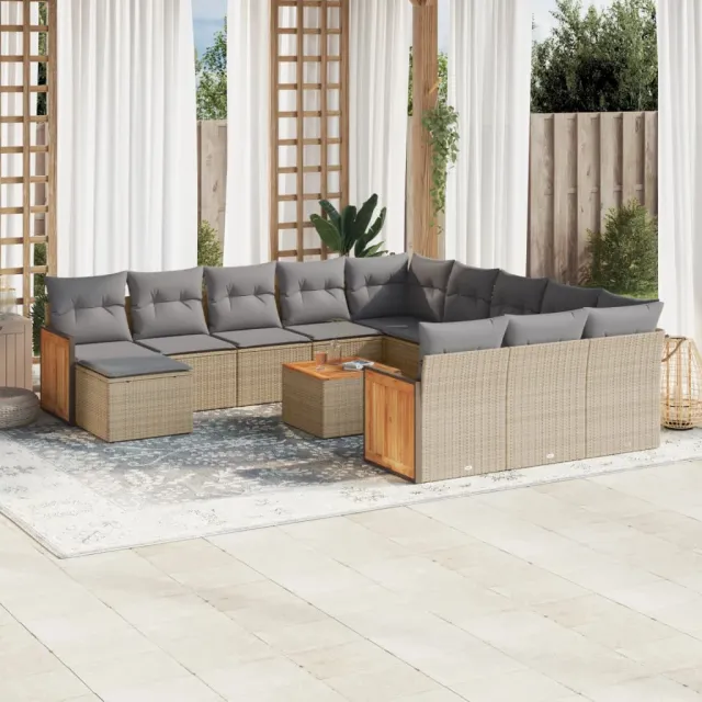 vidaXL 13-delige Loungeset met kussens poly rattan beige, foto 2