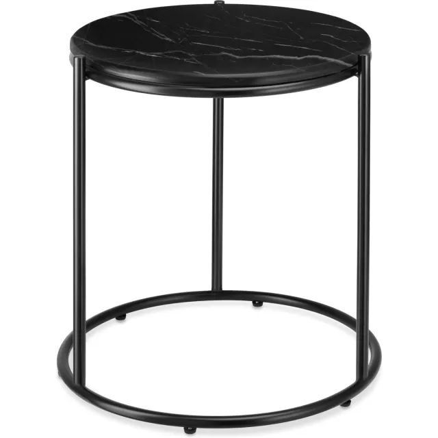 Tectake Bijzettafel - Tafelblad in Marmerlook - 43 x 43 x 50,5 cm - Zwart/Zwart - Koffietafel - Salontafel - Tafeltje voor Woonkamer, Slaapkamer of Kantoor - Draagkracht 12kg - Banktafel - Bedtafel