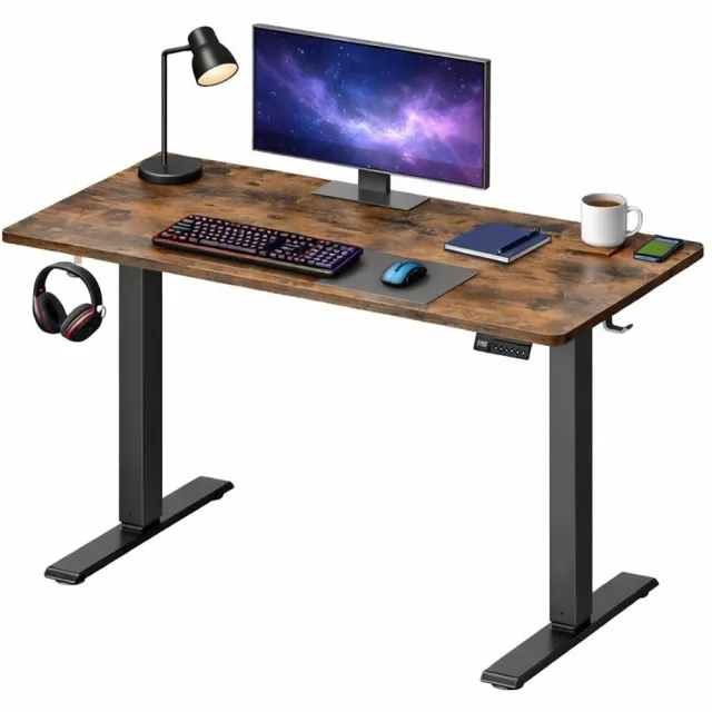 Signature Home Fiji Elektrisch Zit-sta Bureau - Elektrisch bureau in hoogte verstelbaar - verstelbare bureau tafel - bureau met geheugenfunctie voor langdurig zitten - 4 hoogtes - kantoorbureau - vintage bruin -120 x 60 cm Bruin - Zwart
