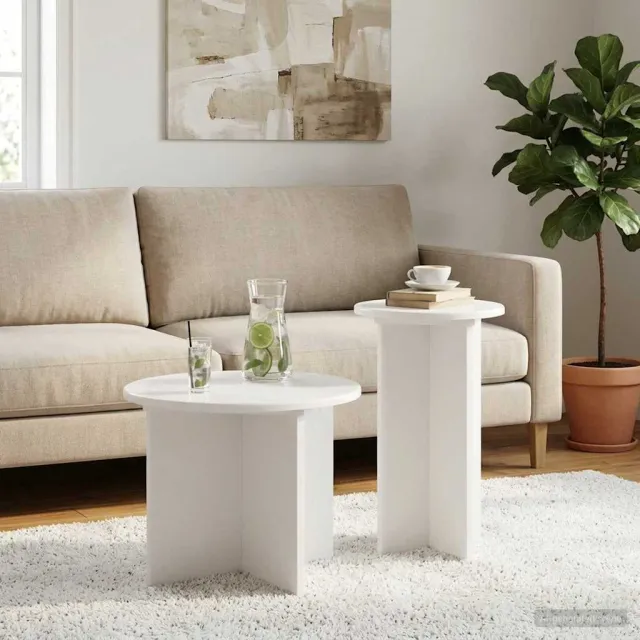 vidaXL Bijzettafelset 2 st Wit Ø 45 x 35 cm Bewerkt hout