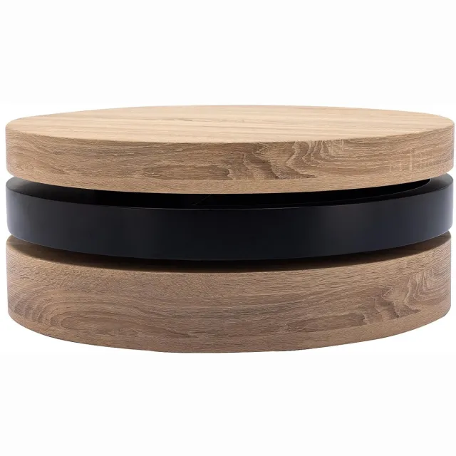 Vente-unique Draaibare ronde salontafel met 1 nis van MDF - Zwart en licht naturel - JANITA Zwart, Natuurlijk licht