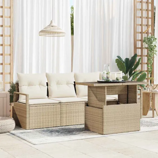 vidaXL Tuin Sofa Set 5 st Beige Poly riet, foto 2