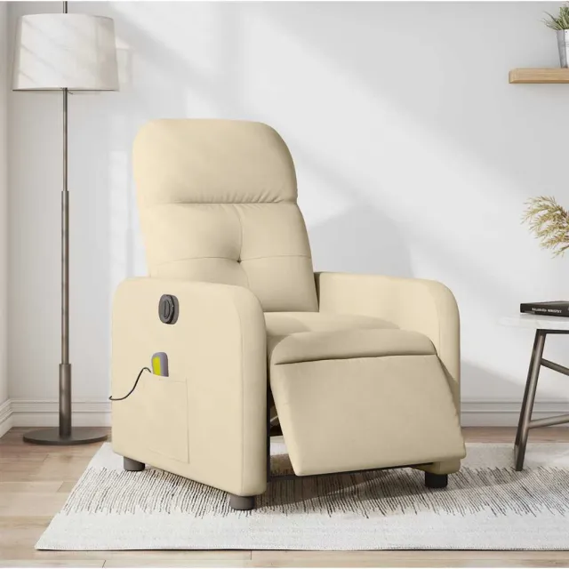 vidaXL Massagestoel elektrisch verstelbaar stof crèmekleurig