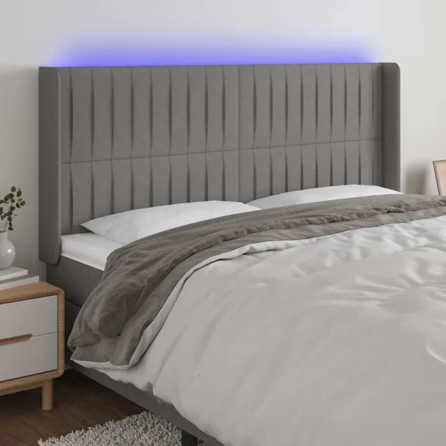 vidaXL Hoofdbord LED 203x16x118/128 cm stof donkergrijs grijs