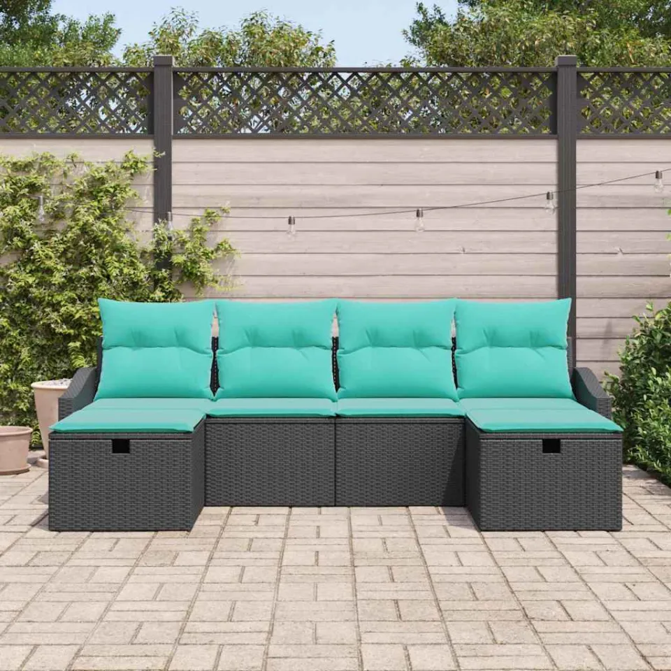 vidaXL Tuin Sofa Set 6 st poly rattan zwart, foto 3