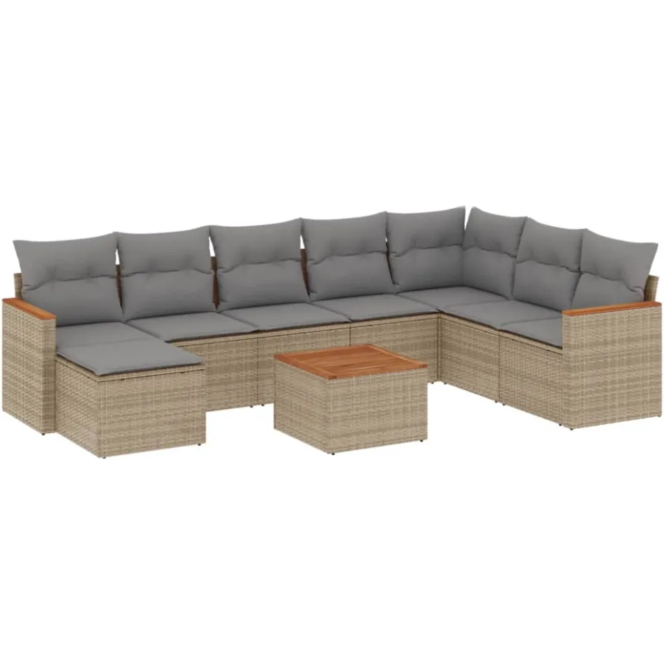 vidaXL 9-delige Loungeset met kussens poly rattan beige, foto 3