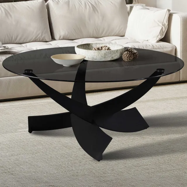 Rousseau Salontafel Weston - Ø90x41cm - Glas & Metaal - Zwart