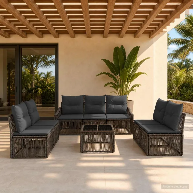 vidaXL Tuinbankenset 8 st Grijs poly rattan, foto 2