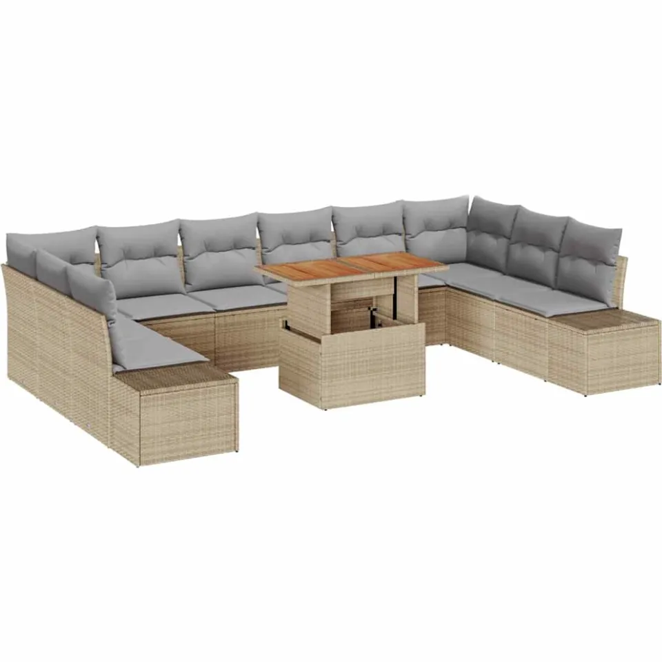 vidaXL Tuin Sofa Set 11 st Beige Poly riet