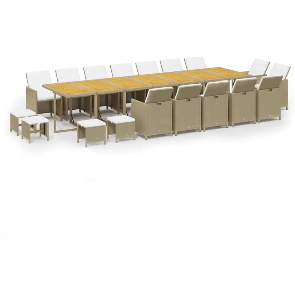 vidaXL 19-delige Tuinset met kussens poly rattan beige