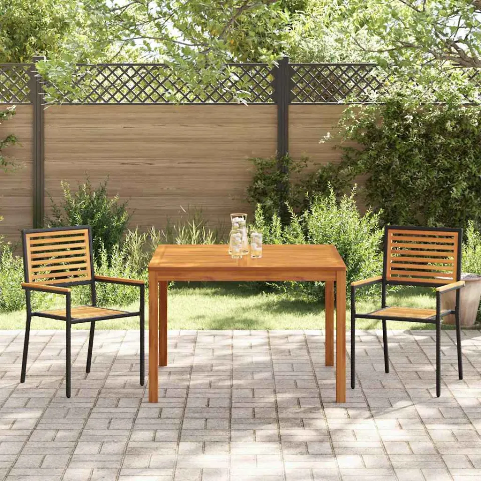 vidaXL Tuin eettafelset 3 st Zwart Massief Acaciahout, foto 3