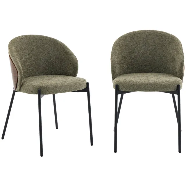 sweeek Set van 2 stoelen van walnootkleurig populierenhout zwart staal en getextureerde stof - paul