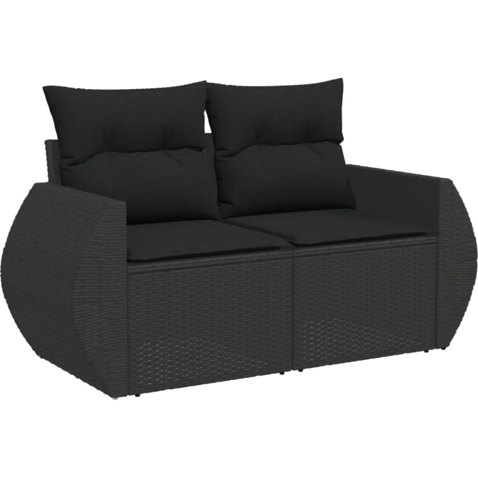 vidaXL 9-delige Loungeset met kussens poly rattan zwart