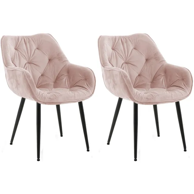 CLP Tanna Set van 2 eetkamerstoelen - Met armleuning - Fluweel/roze