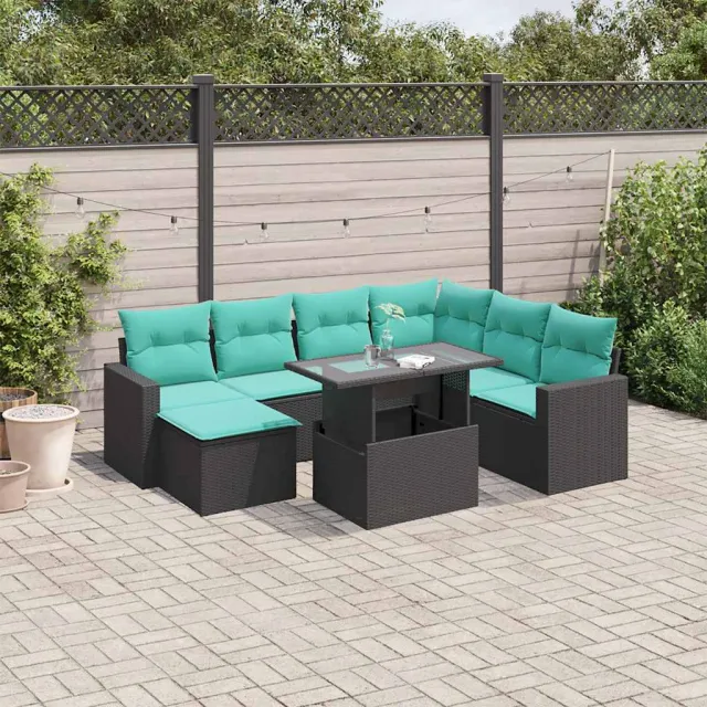 vidaXL 8-delige tuinbankset met kussens, zwart polyrotan, foto 2