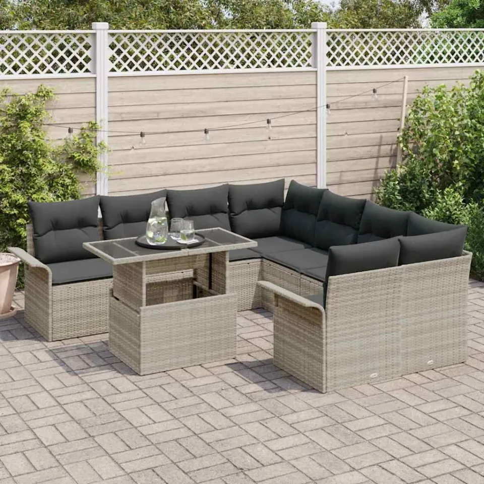 vidaXL Tuin Sofa Set 9 st Lichtgrijs poly rattan, foto 3