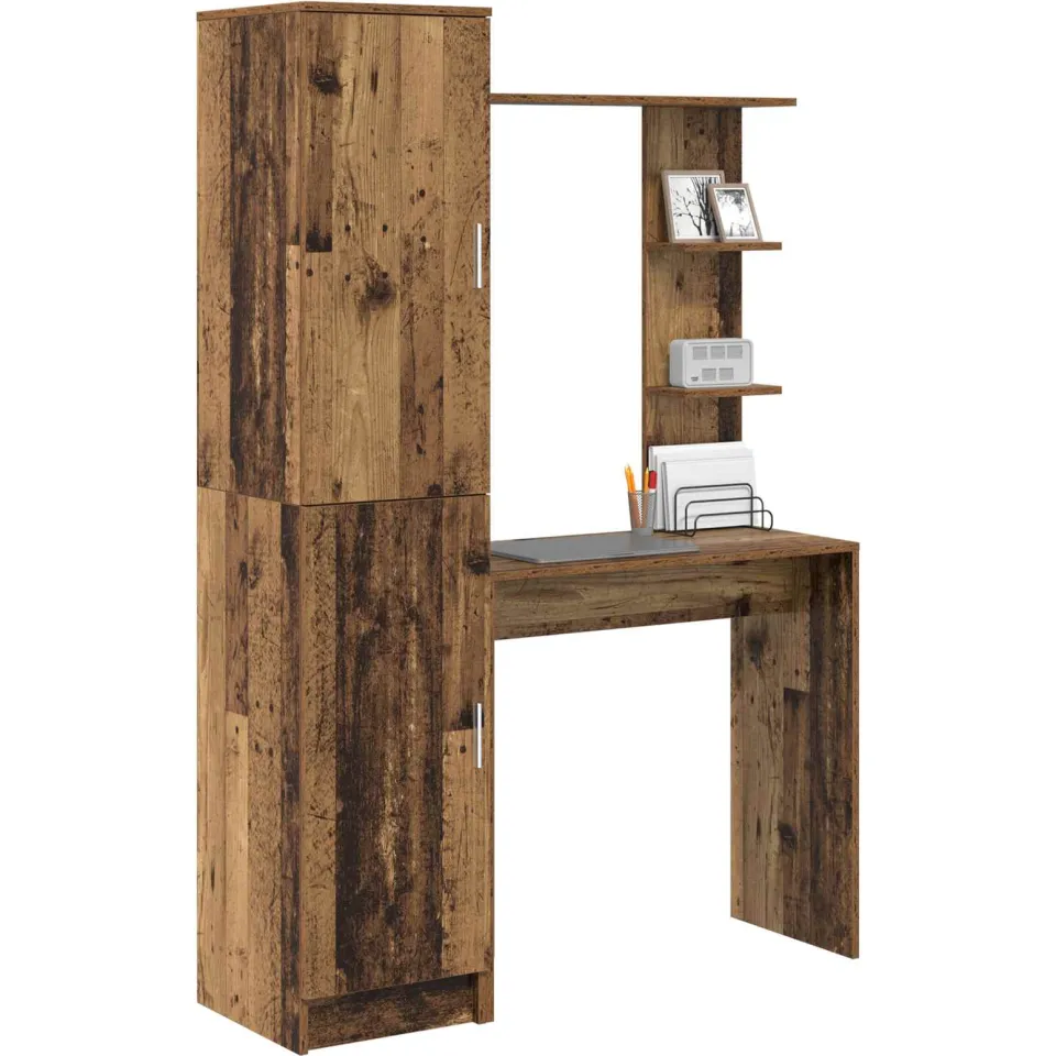 vidaXL Bureau met plank met opslag met de deur 2 st Oudhout Bruin