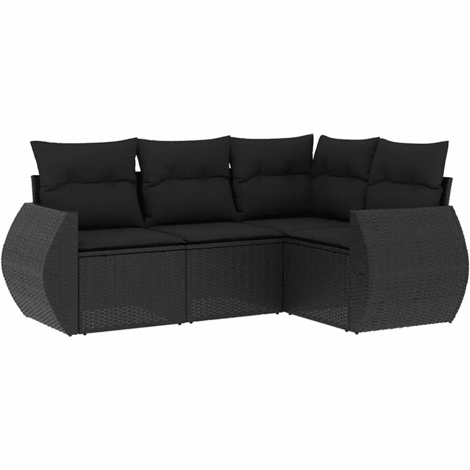 vidaXL 4-delige Loungeset met kussens poly rattan zwart
