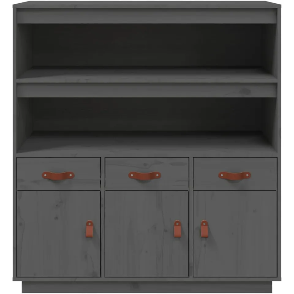 vidaXL Hoge kast 100x40x108,5 cm massief grenenhout grijs, foto 3