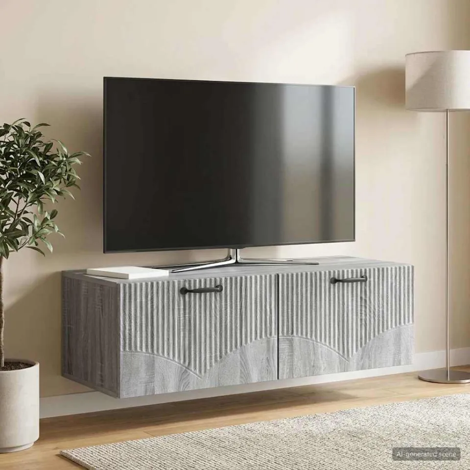 vidaXL Wandbeugel TV-kast Grijs sonoma 98 x 41 x 30 cm Bewerkt hout, foto 4