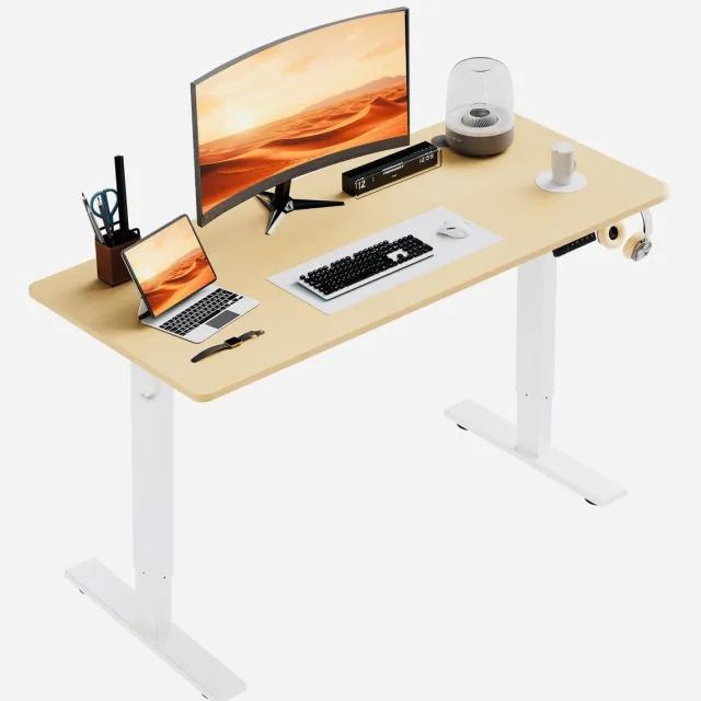 HOMAVO Zit-sta bureau 110 x 60 cm - Elektrisch in hoogte verstelbaar 70-117 cm - Anti-botsingstechnologie houtkleur