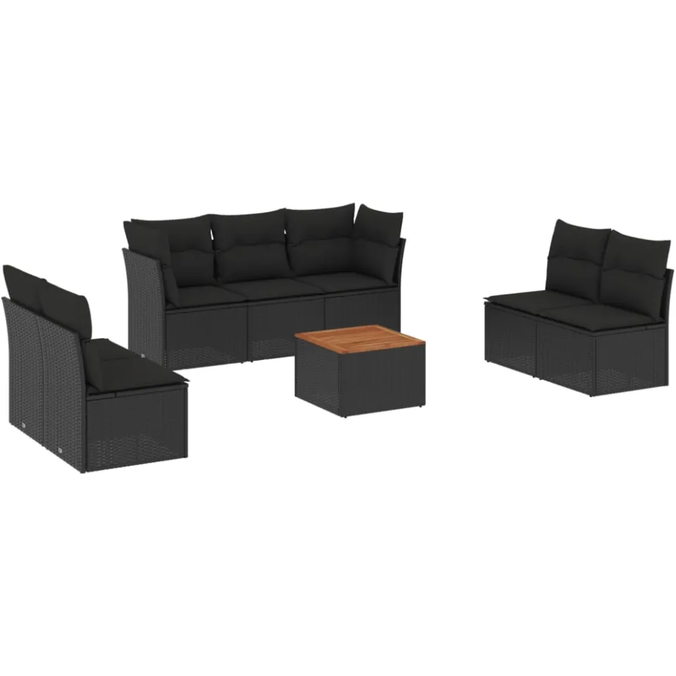 vidaXL 8-delige Loungeset met kussens poly rattan zwart, foto 3