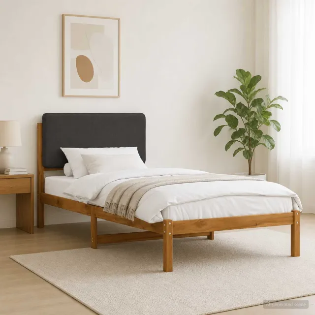 vidaXL Bedframe met gestoffeerd hoofdbord Naturel en donkergrijs Tan