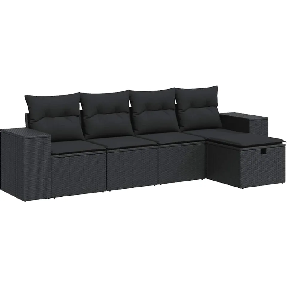vidaXL 5-delige Loungeset met kussens poly rattan zwart, foto 3