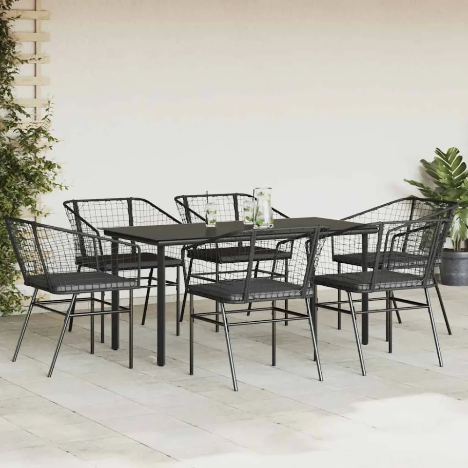 vidaXL 7-delige Tuinset met kussens poly rattan glas zwart, foto 3