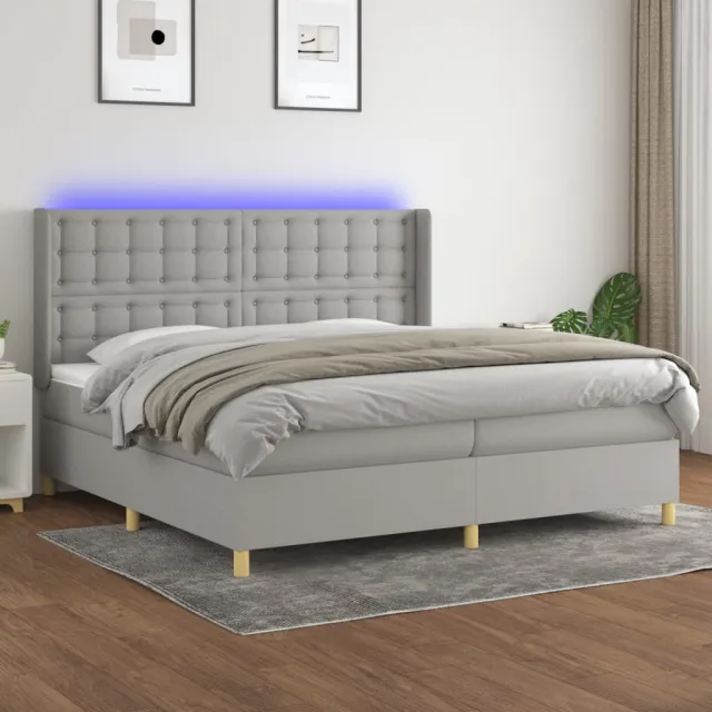 vidaXL Boxspring met matras en LED stof lichtgrijs 200x200 cm grijs